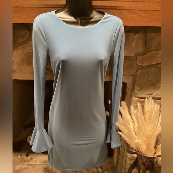 CYNTHIA STEFFE CECE BLUE GRAY LONG SLEEVE FLARED SHIFT DRESS SZ.XS - Picture 5 of 16